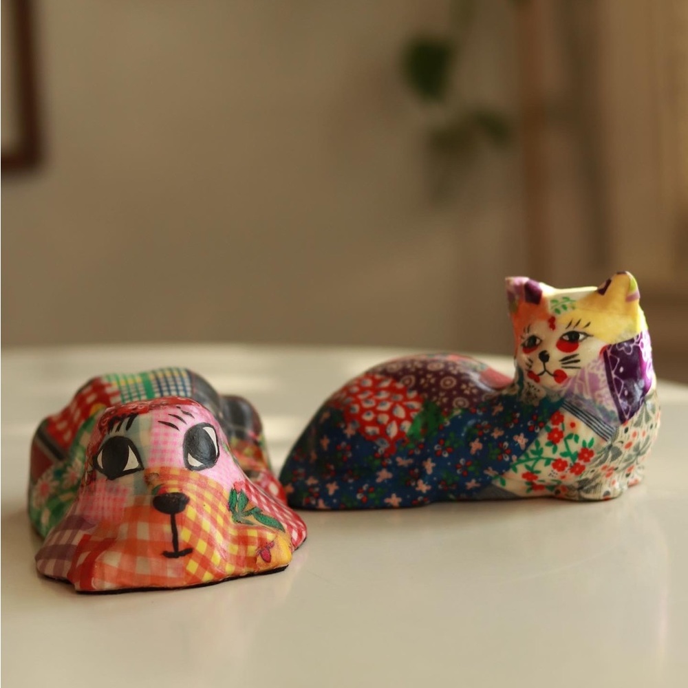Vintage patch work dog and cat